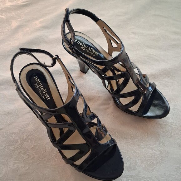 Navy Patent Leather Sandals - Picture 1 of 4